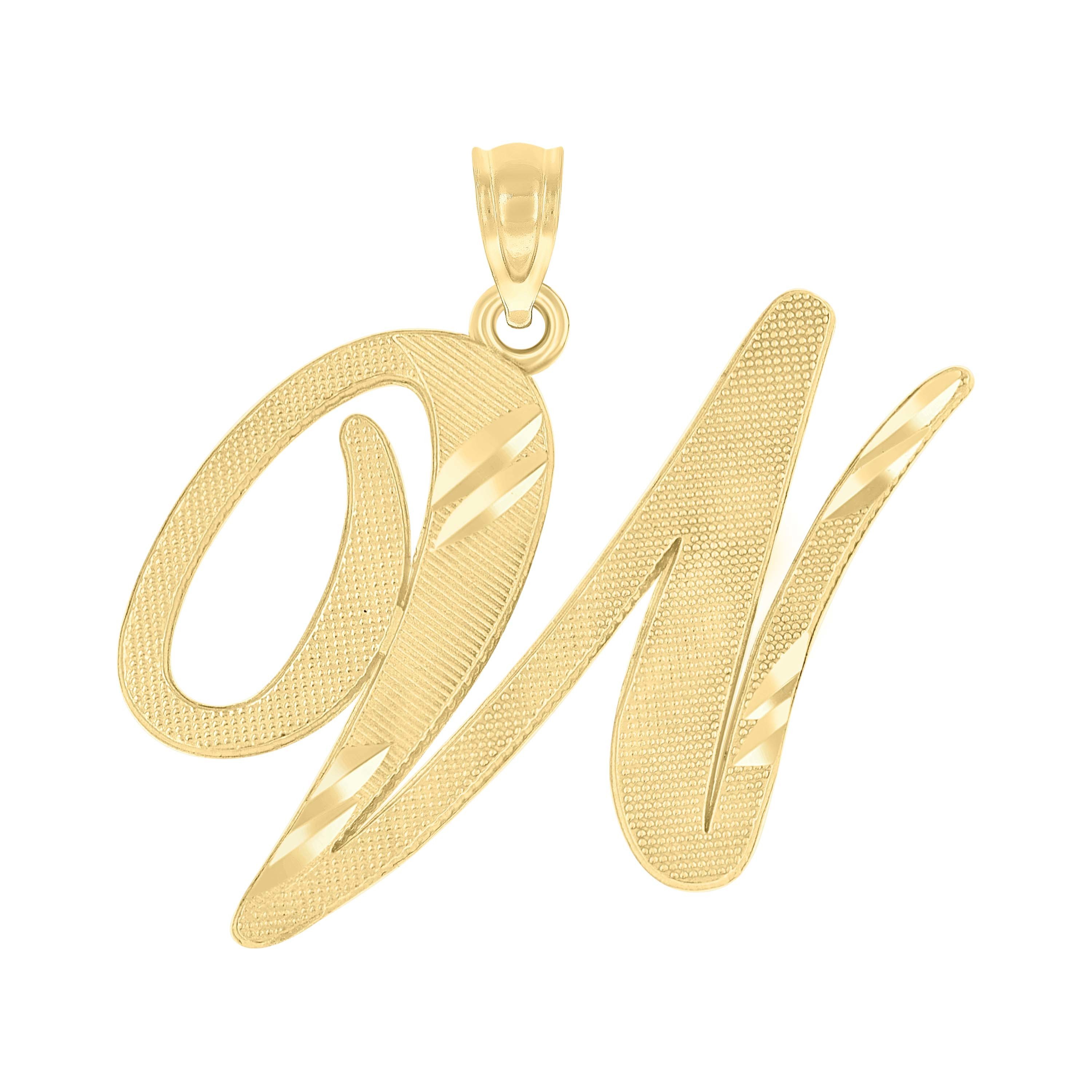 10kt 10k Yellow Gold Unisex Diamond-Cut Initial W Charm Pendant
